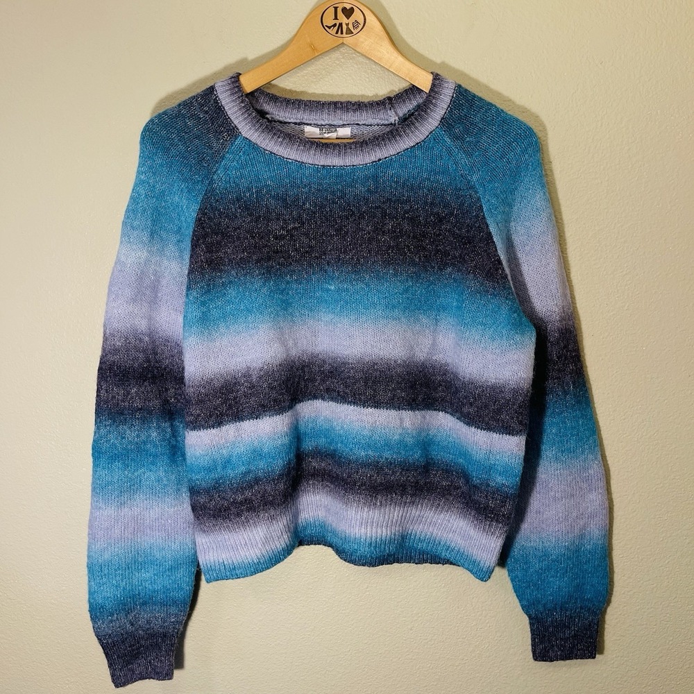 BB Dakota Steve Madden Ombre Striped‎ Cropped Sweater Blue Gray Y2K Grunge Sz L